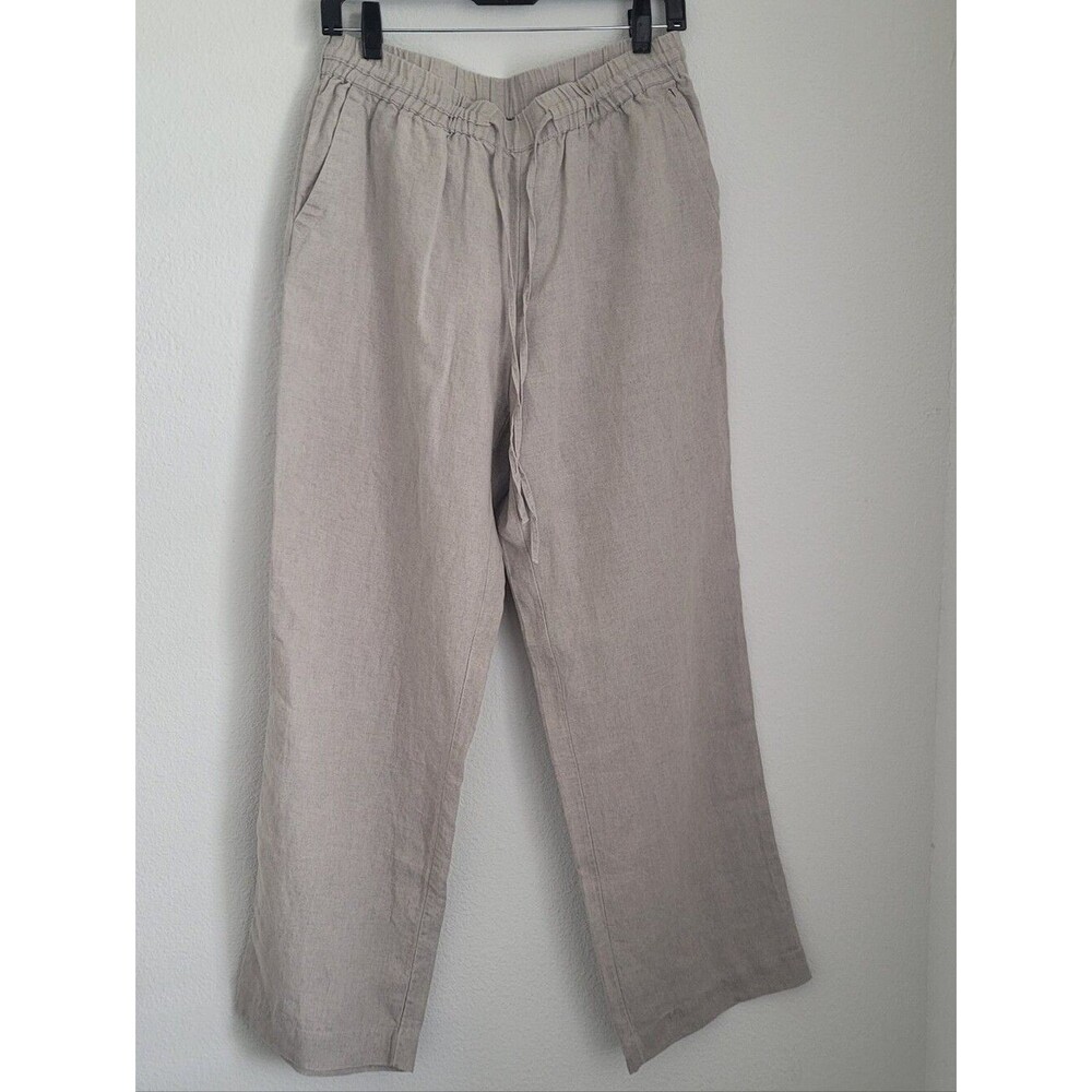 Charter Club Luxury 100% Linen Wide Leg Drawstring Pants Natural Beige Size M